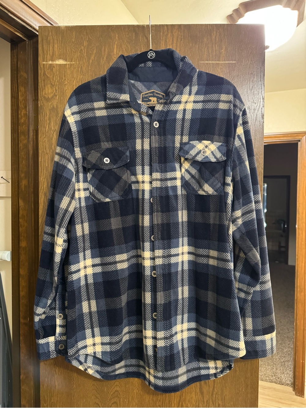 Freedom Foundry Men's Navy & Cream Plaid Shirt Jacket - Lightweight Layer